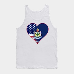 State of Maine Flag and American Flag Fusion Design Tank Top